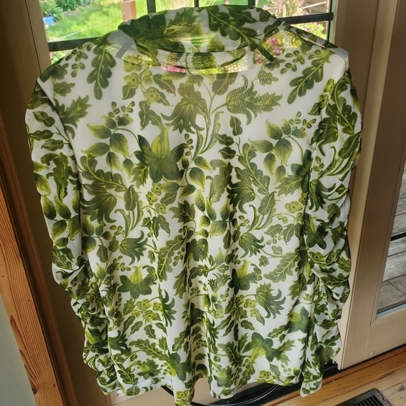 Susan Graver Printed Mesh Rushed Mock Neck Long Sleeve Lined Sz. L Blouse - Picture 3 of 11